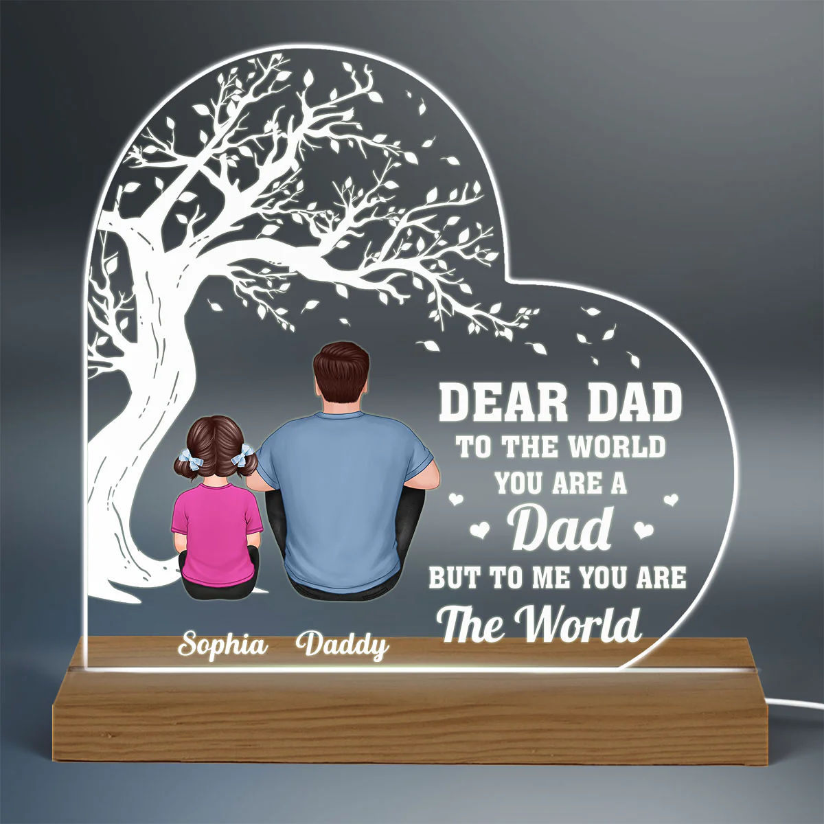 Dear Dad Sitting Dad And Kids Under Tree Personalized Warm Custom Shape LED Night Light - Image 3