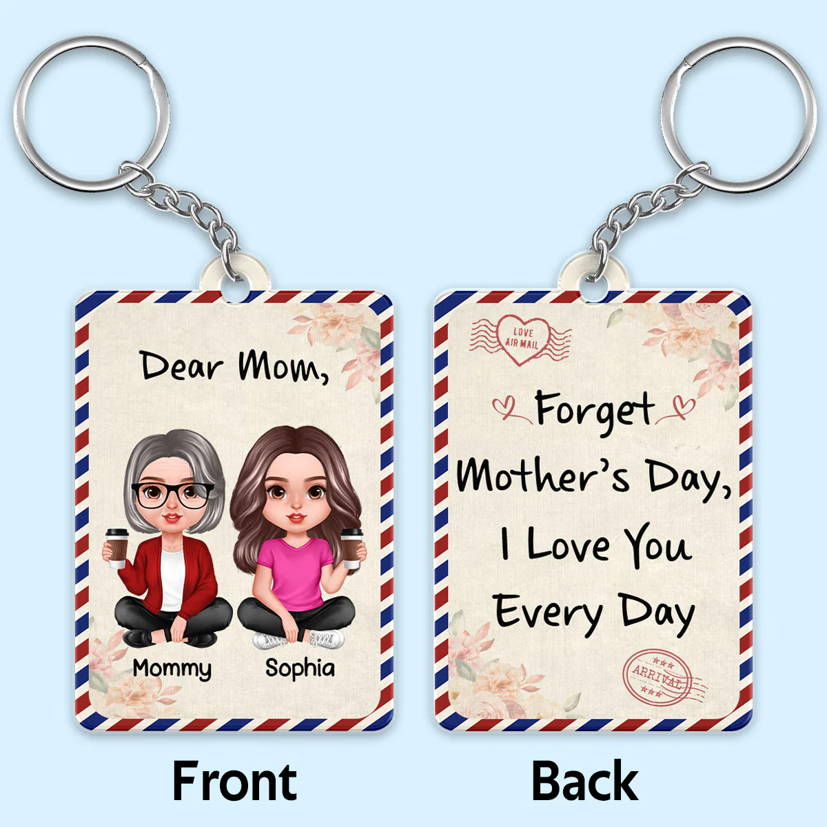 Dear Mom Forget Mother‘s Day Realistic Doll Mom And Daughters Sons Envelope Pattern Personalized Acrylic Keychain