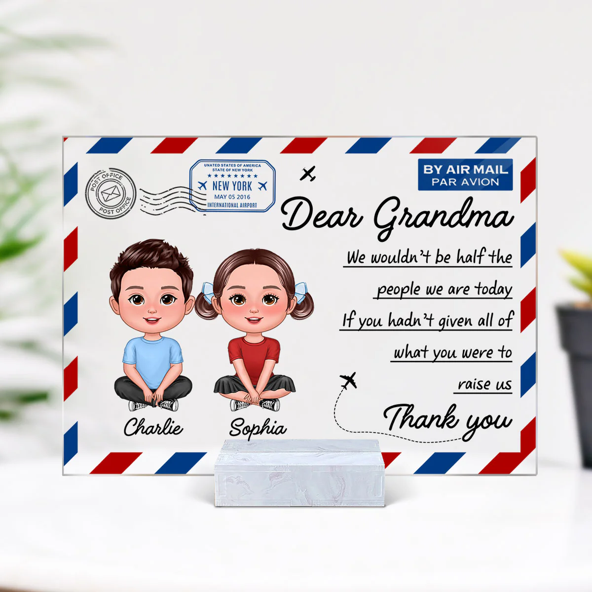 Dear Mom Grandma Doll Kids Envelope Personalized Acrylic Plaque