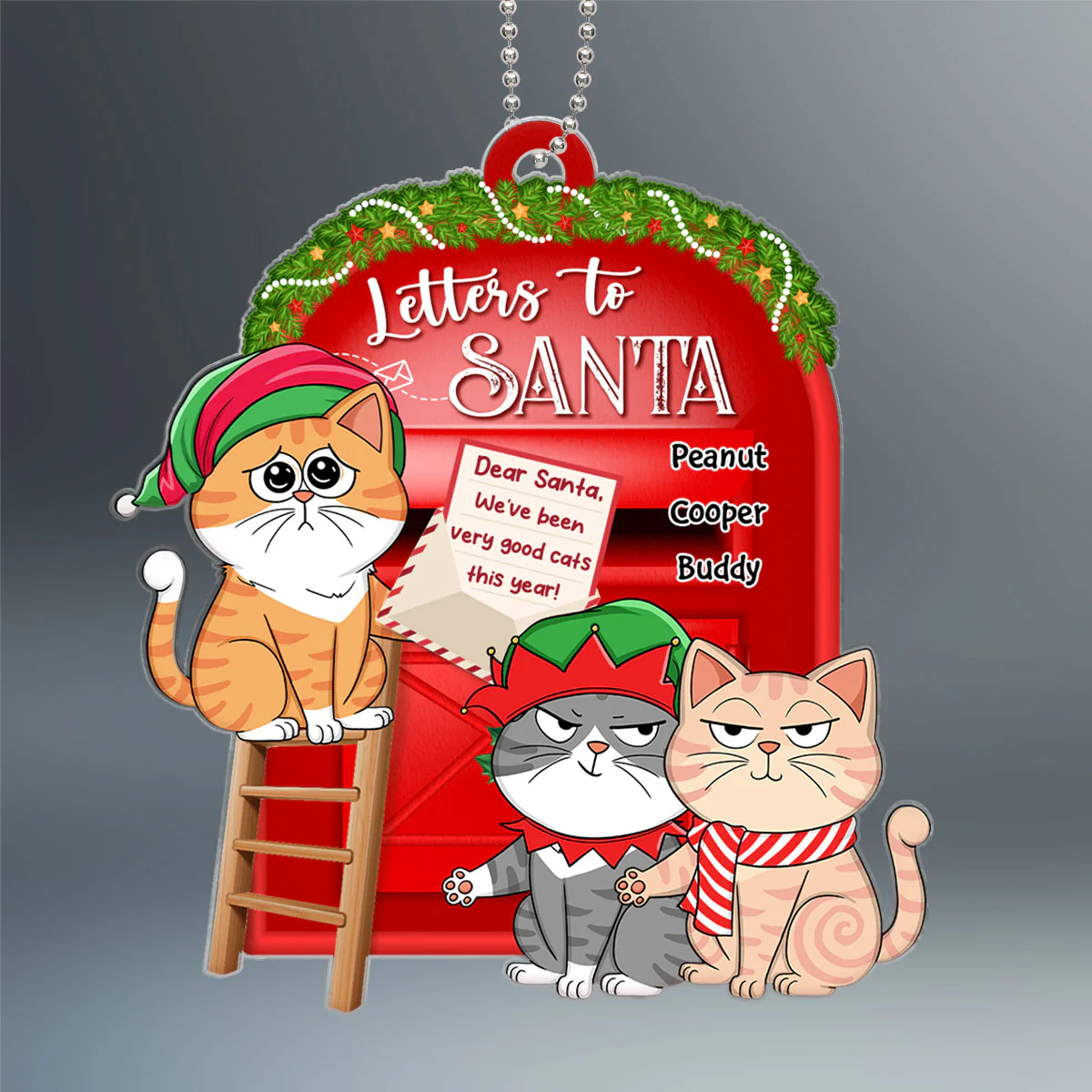 Dear Santa Define Naughty Funny Cat Cartoon Personalized Acrylic Ornament - Image 2