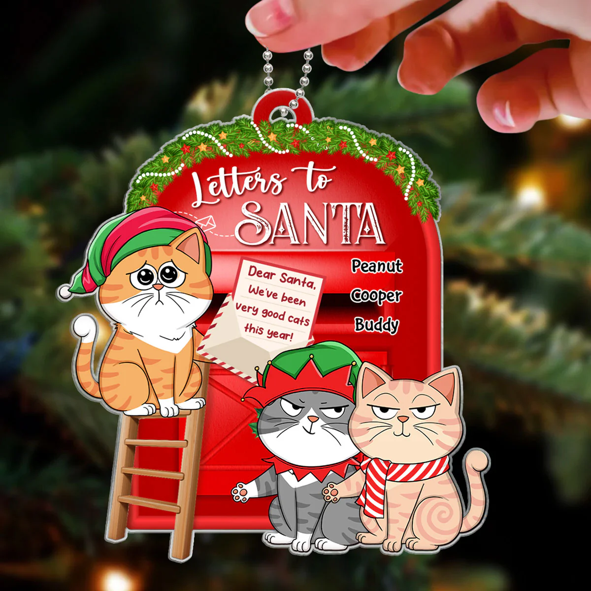 Dear Santa Define Naughty Funny Cat Cartoon Personalized Acrylic Ornament - Image 3