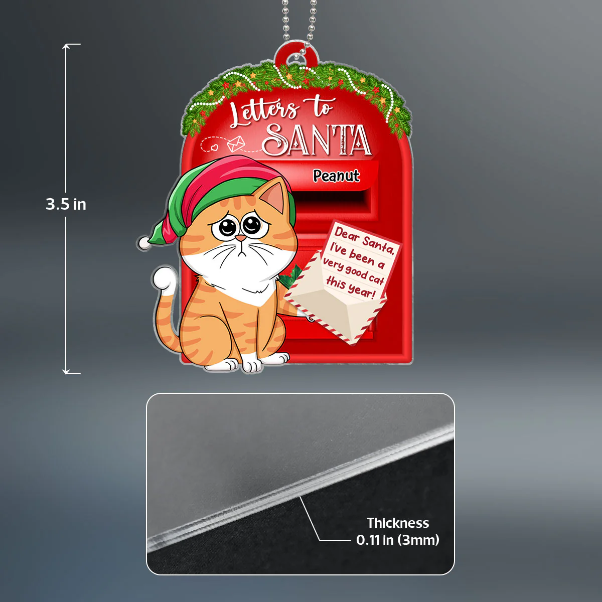 Dear Santa Define Naughty Funny Cat Cartoon Personalized Acrylic Ornament - Image 4