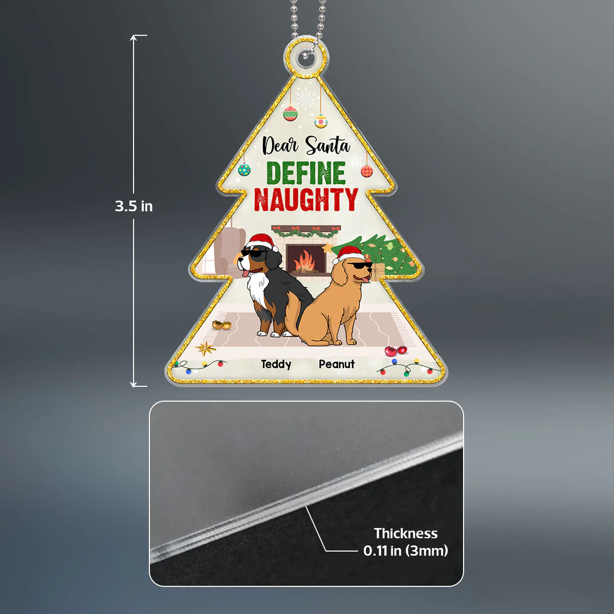 Dear Santa Define Naughty Funny Dogs Cartoon Christmas Tree Personalized Acrylic Ornament - Image 4