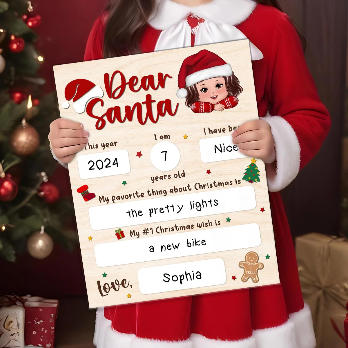 Dear Santa Wishlist From Kid Christmas Personalized Board Sign, Christmas Gift For Son, Daughter