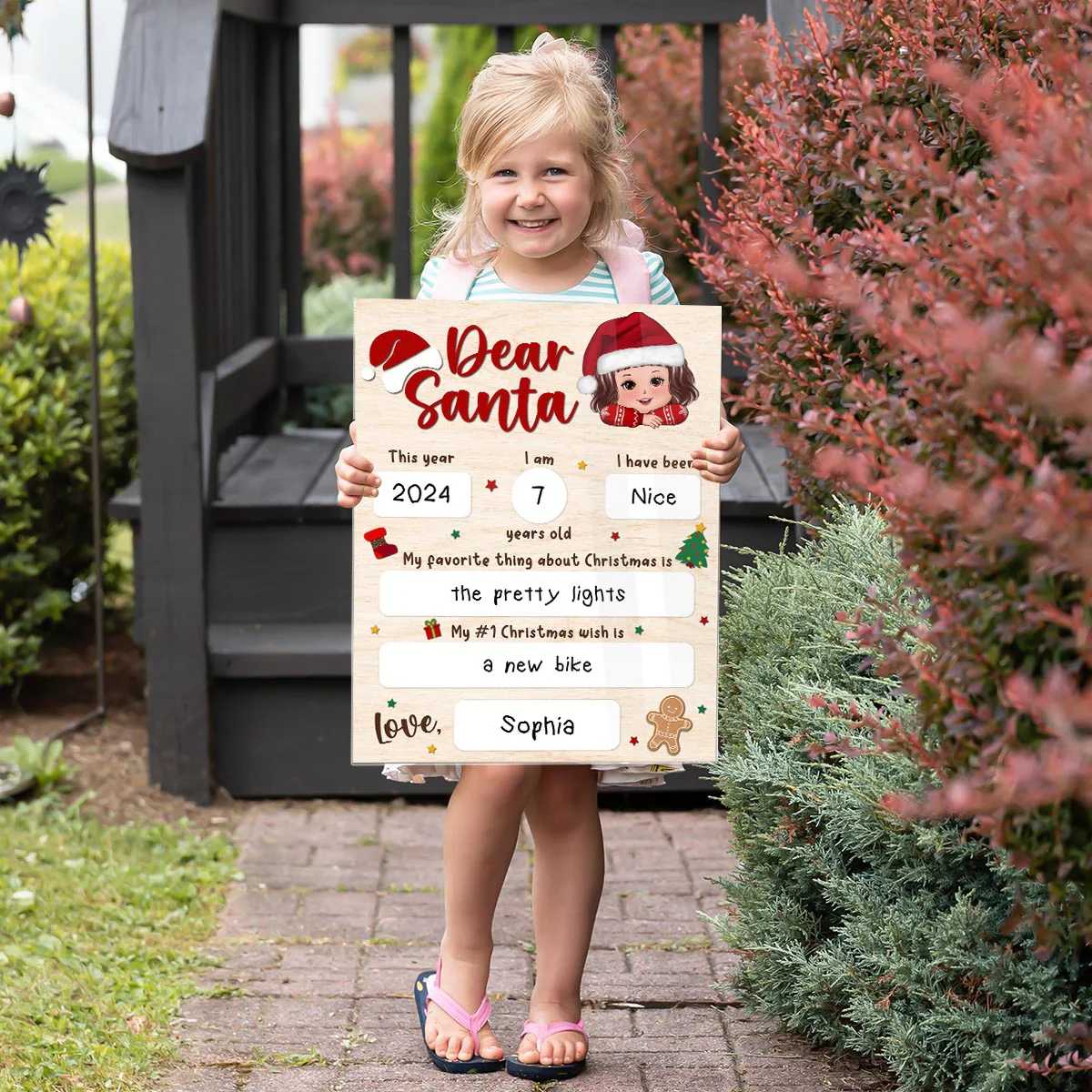 Dear Santa Wishlist From Kid Christmas Personalized Board Sign, Christmas Gift For Son, Daughter - Image 3