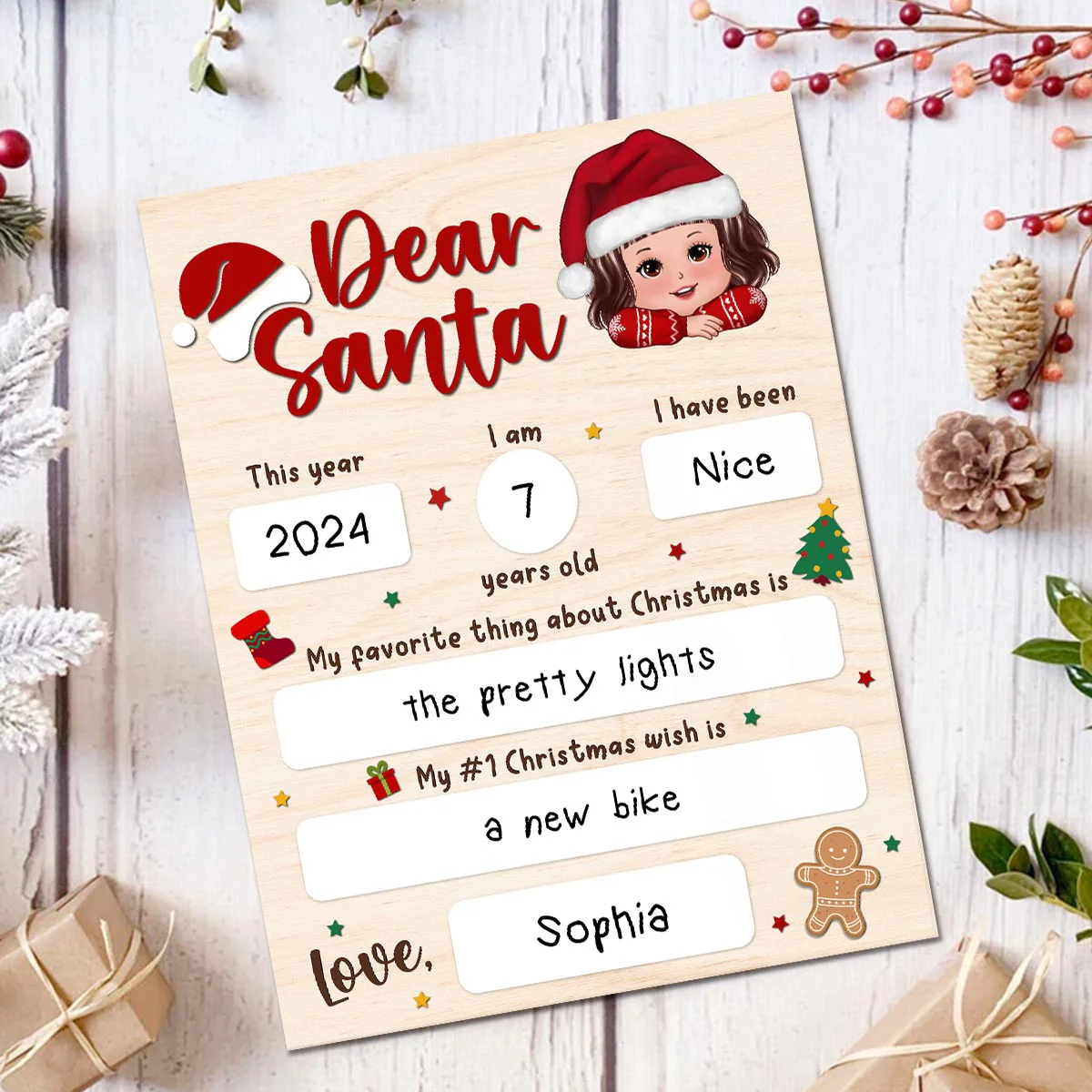 Dear Santa Wishlist From Kid Christmas Personalized Board Sign, Christmas Gift For Son, Daughter - Image 5