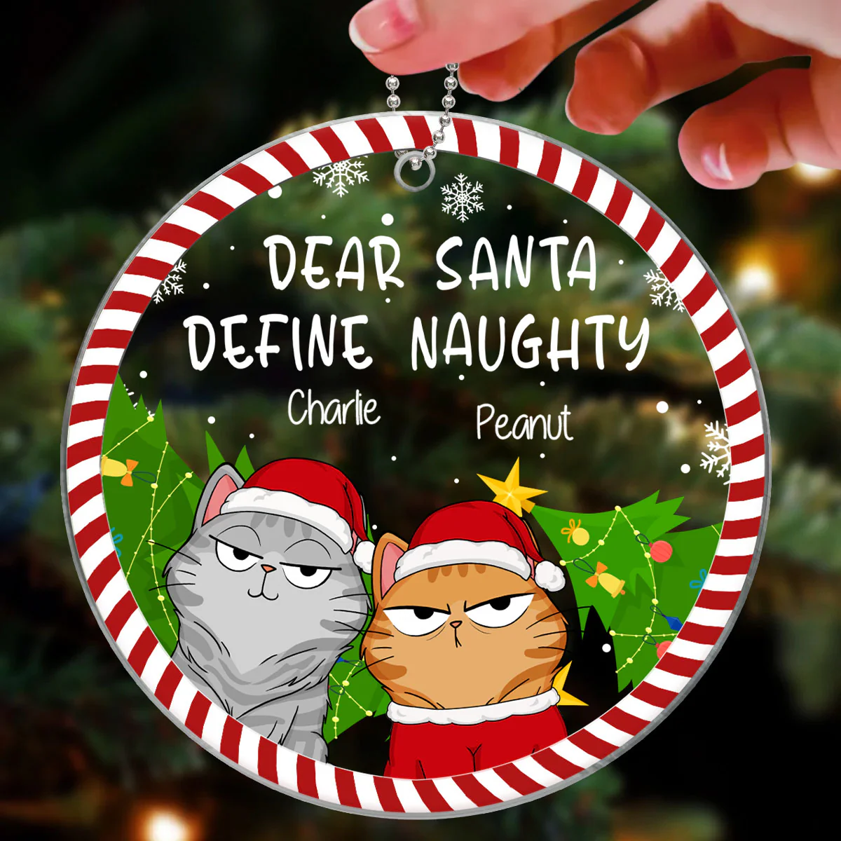 Define Naughty Funny Expression Cats Candy Cane Frame Personalized Acrylic Ornament - Image 3