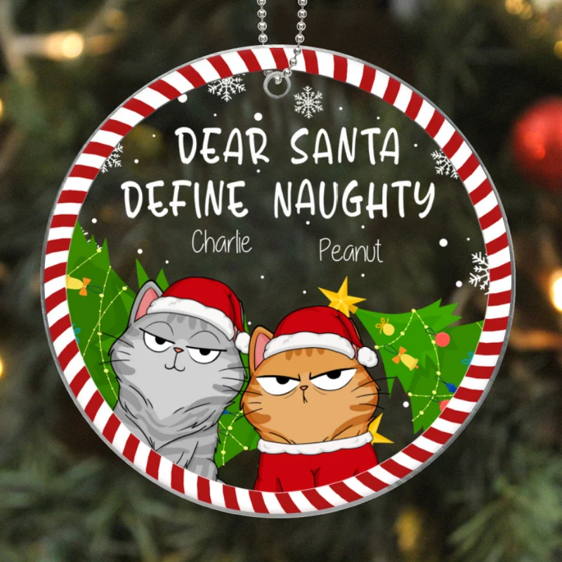 Define Naughty Funny Expression Cats Candy Cane Frame Personalized Acrylic Ornament - Image 5