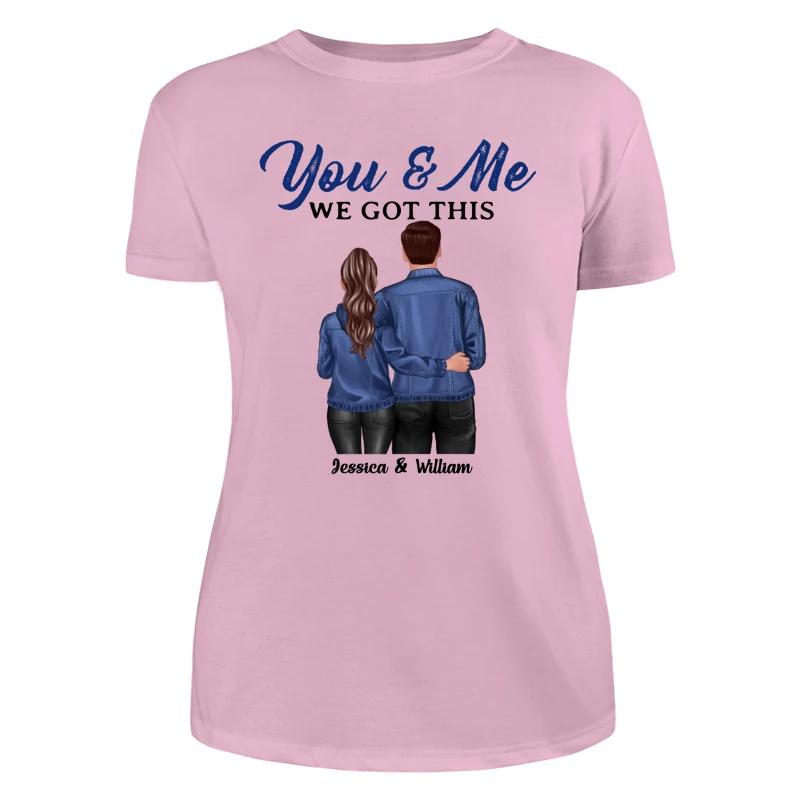 Denim Back View Couple Standing Hugging Personalized Shirt - Image 11