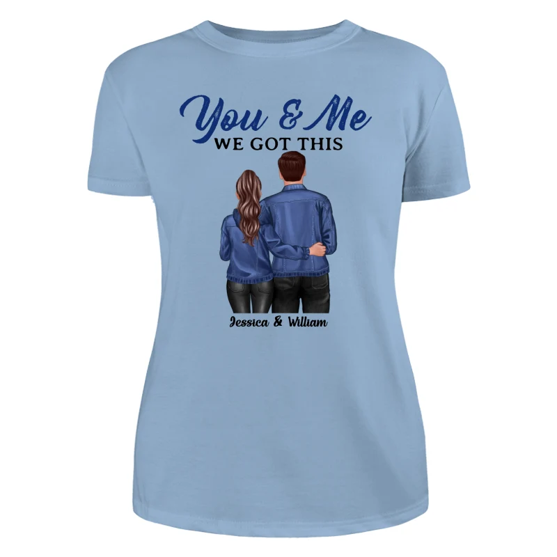 Denim Back View Couple Standing Hugging Personalized Shirt - Image 12