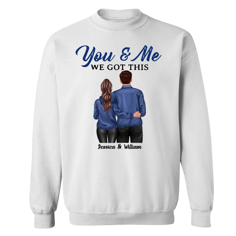 Denim Back View Couple Standing Hugging Personalized Shirt - Image 17