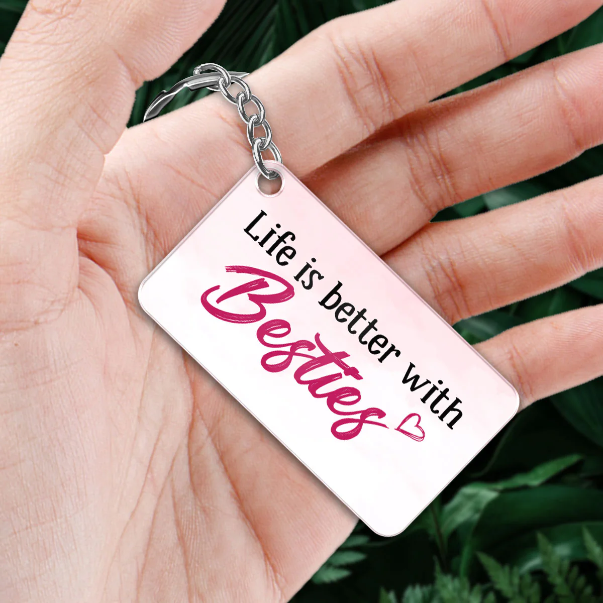 Denim Jacket Besties Sisters Under The Pink Heart Tree Personalized Acrylic Keychain - Image 2