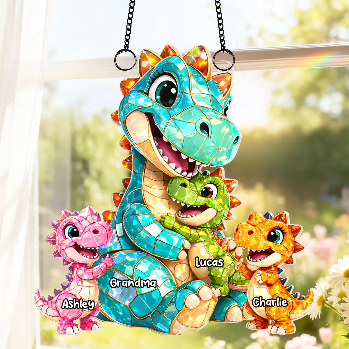 Dinosaur Grandma Grandkids - Personalized Suncatcher - Heartfelt Mother's Day Gift for Grandma, Mom, Wife - Image 2