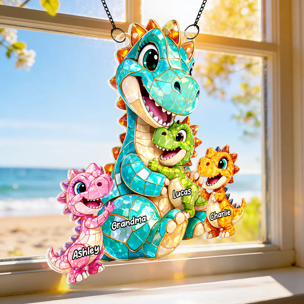 Dinosaur Grandma Grandkids - Personalized Suncatcher - Heartfelt Mother's Day Gift for Grandma, Mom, Wife - Image 3