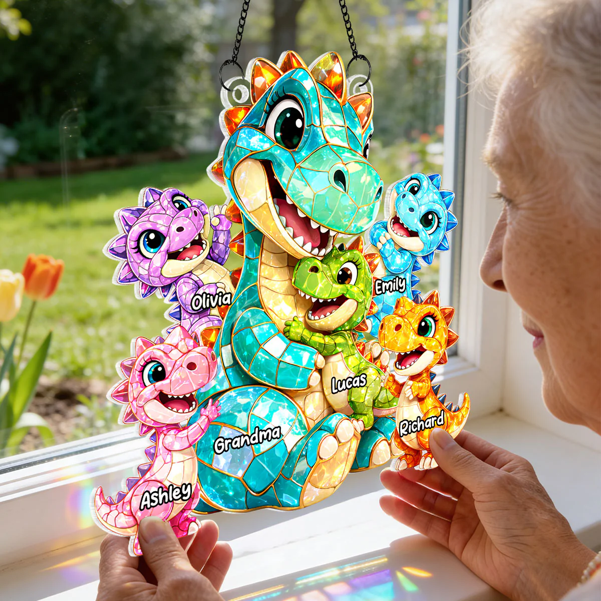 Dinosaur Grandma Grandkids - Personalized Suncatcher - Heartfelt Mother's Day Gift for Grandma, Mom, Wife - Image 4