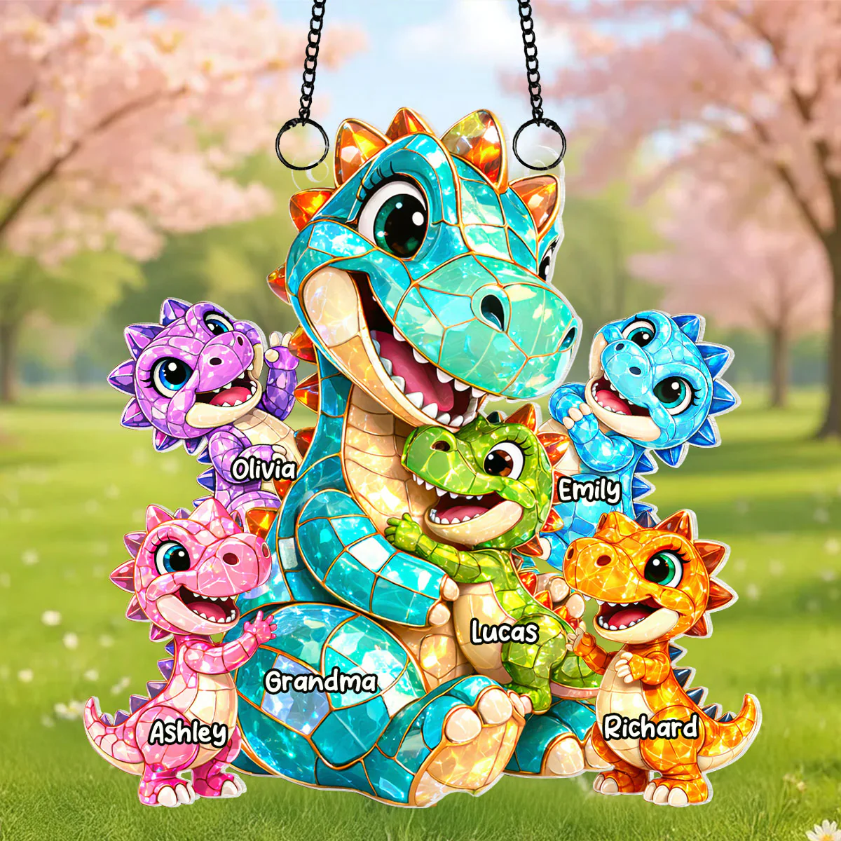 Dinosaur Grandma Grandkids - Personalized Suncatcher - Heartfelt Mother's Day Gift for Grandma, Mom, Wife - Image 5