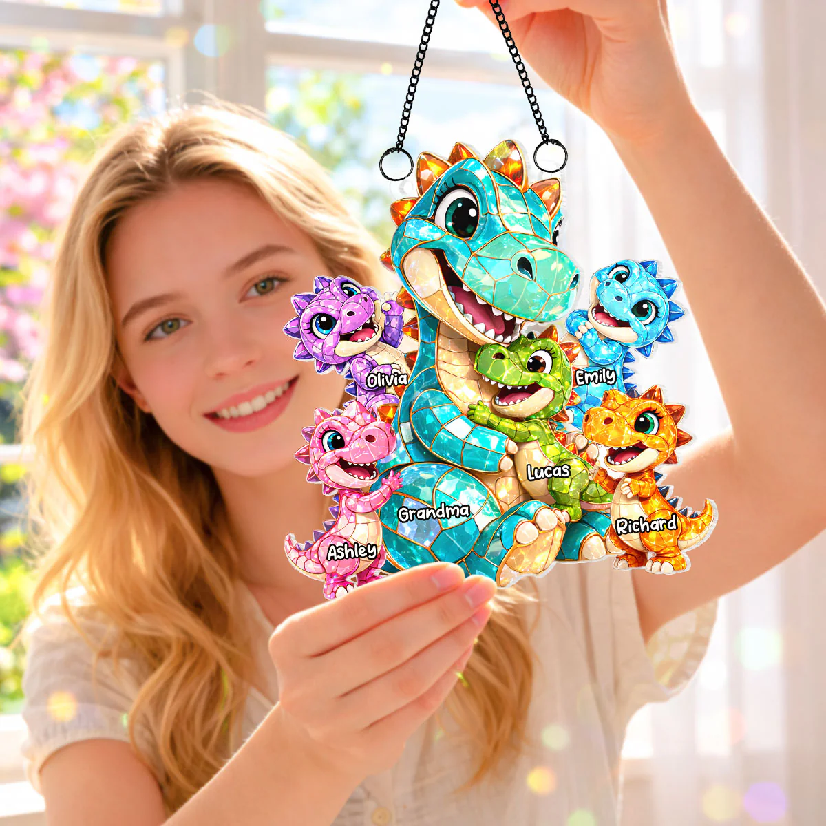 Dinosaur Grandma Grandkids - Personalized Suncatcher - Heartfelt Mother's Day Gift for Grandma, Mom, Wife - Image 6