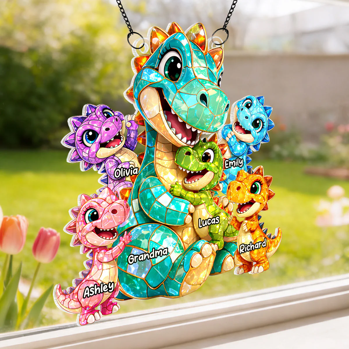 Dinosaur Grandma Grandkids - Personalized Suncatcher - Heartfelt Mother's Day Gift for Grandma, Mom, Wife - Image 7