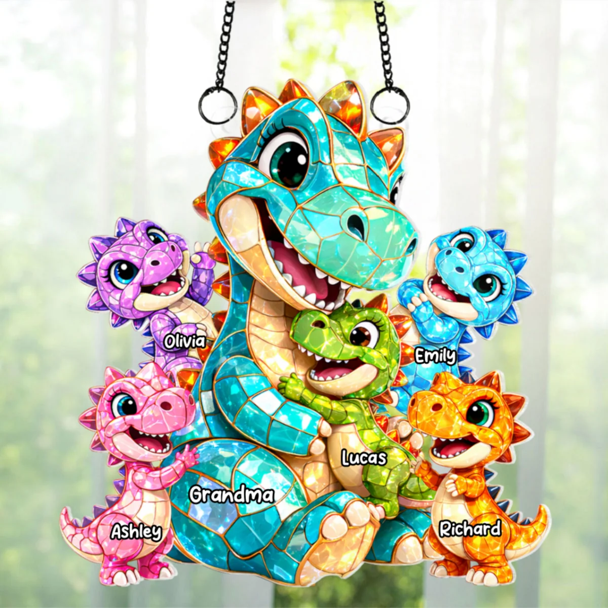 Dinosaur Grandma Grandkids - Personalized Suncatcher - Heartfelt Mother's Day Gift for Grandma, Mom, Wife - Image 9