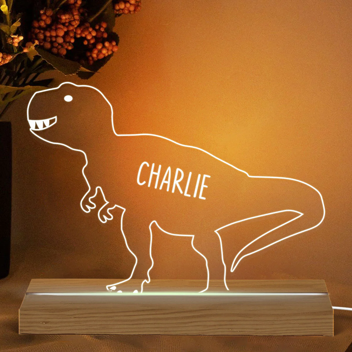 Dinosaur Kids Names Gift For Kids Grandkids Personalized Custom Shape Acrylic Plaque LED Night Light - Image 2