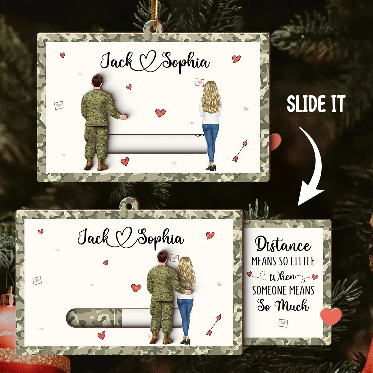 Distance Mean Nothing When Someone Mean Everything - Personalized Slide Ornament - Christmas Gift For Army Couple - Image 2