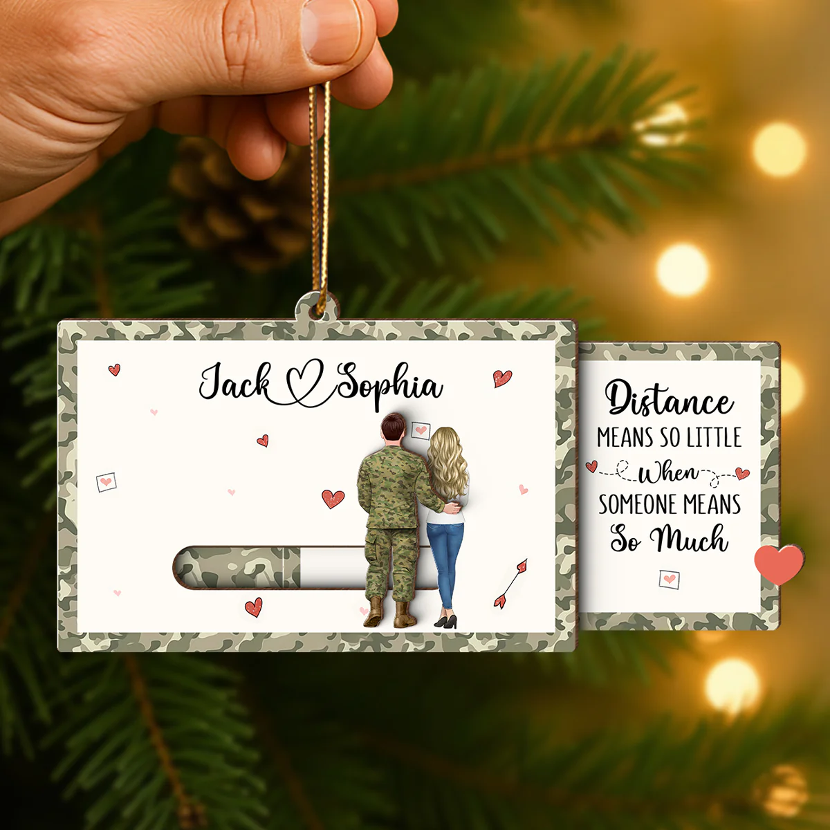 Distance Mean Nothing When Someone Mean Everything - Personalized Slide Ornament - Christmas Gift For Army Couple - Image 4