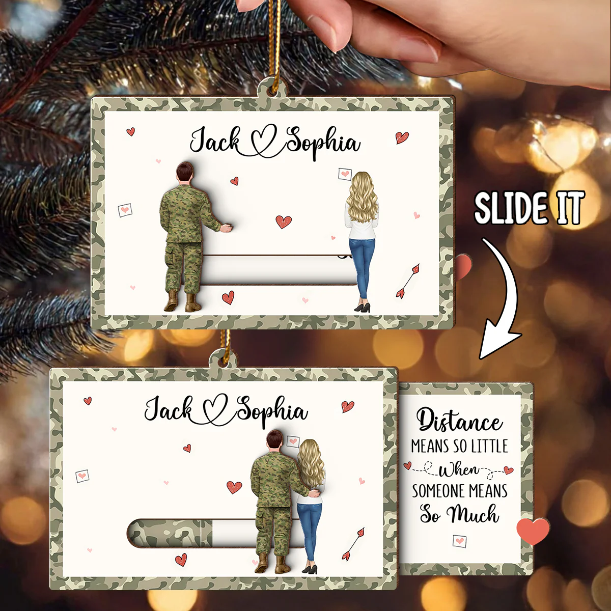 Distance Mean Nothing When Someone Mean Everything - Personalized Slide Ornament - Christmas Gift For Army Couple - Image 5