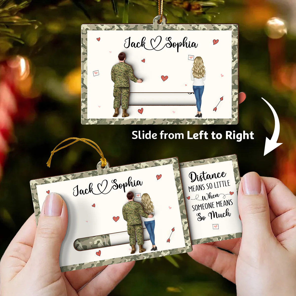 Distance Mean Nothing When Someone Mean Everything - Personalized Slide Ornament - Christmas Gift For Army Couple - Image 7