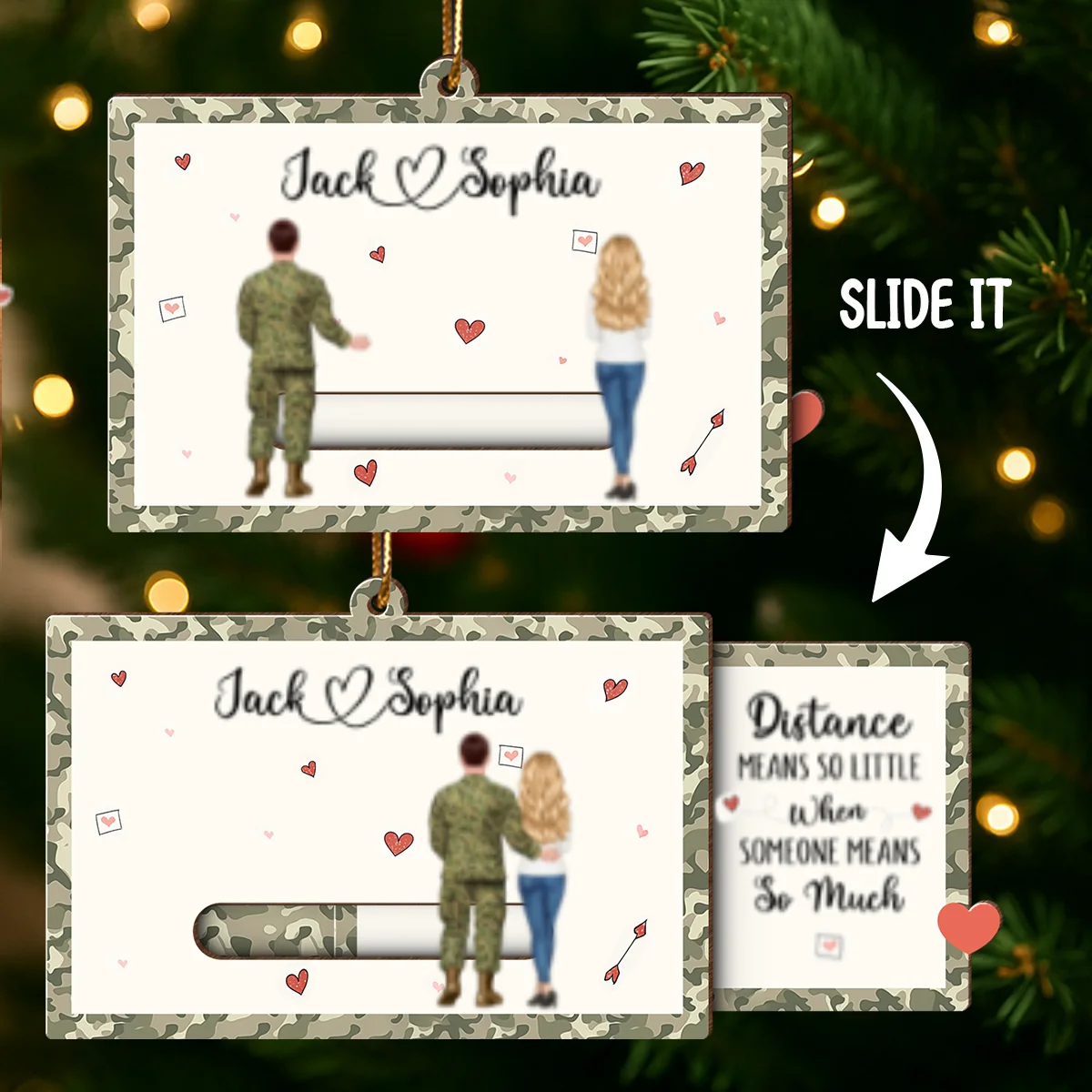 Distance Mean Nothing When Someone Mean Everything - Personalized Slide Ornament - Christmas Gift For Army Couple - Image 9
