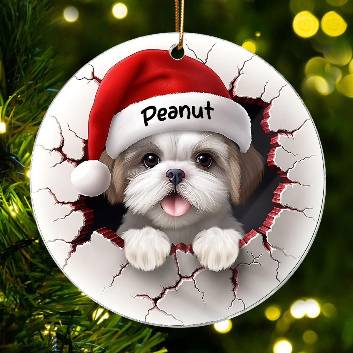 Dog Breaking Through Funny Christmas Personalized Acrylic Ornament - Image 2