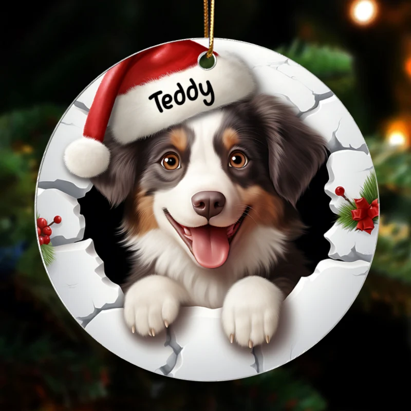 Dog Breaking Through Funny Christmas Personalized Acrylic Ornament - Image 8