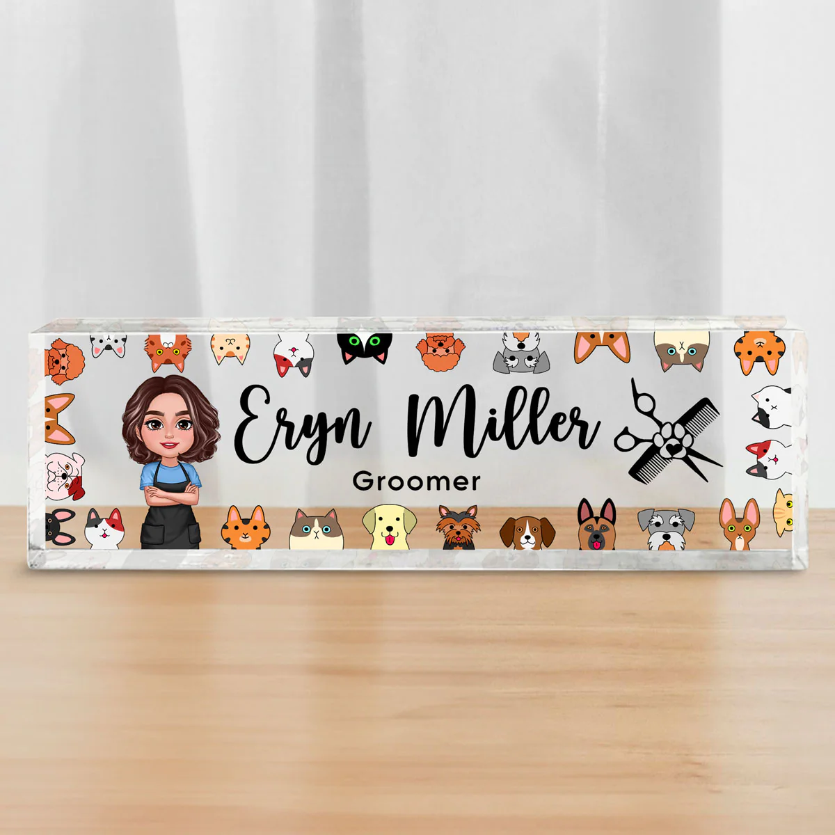 Dog Cat Groomer Personalized Acrylic Desk Name Plate, Office Decor - Image 2