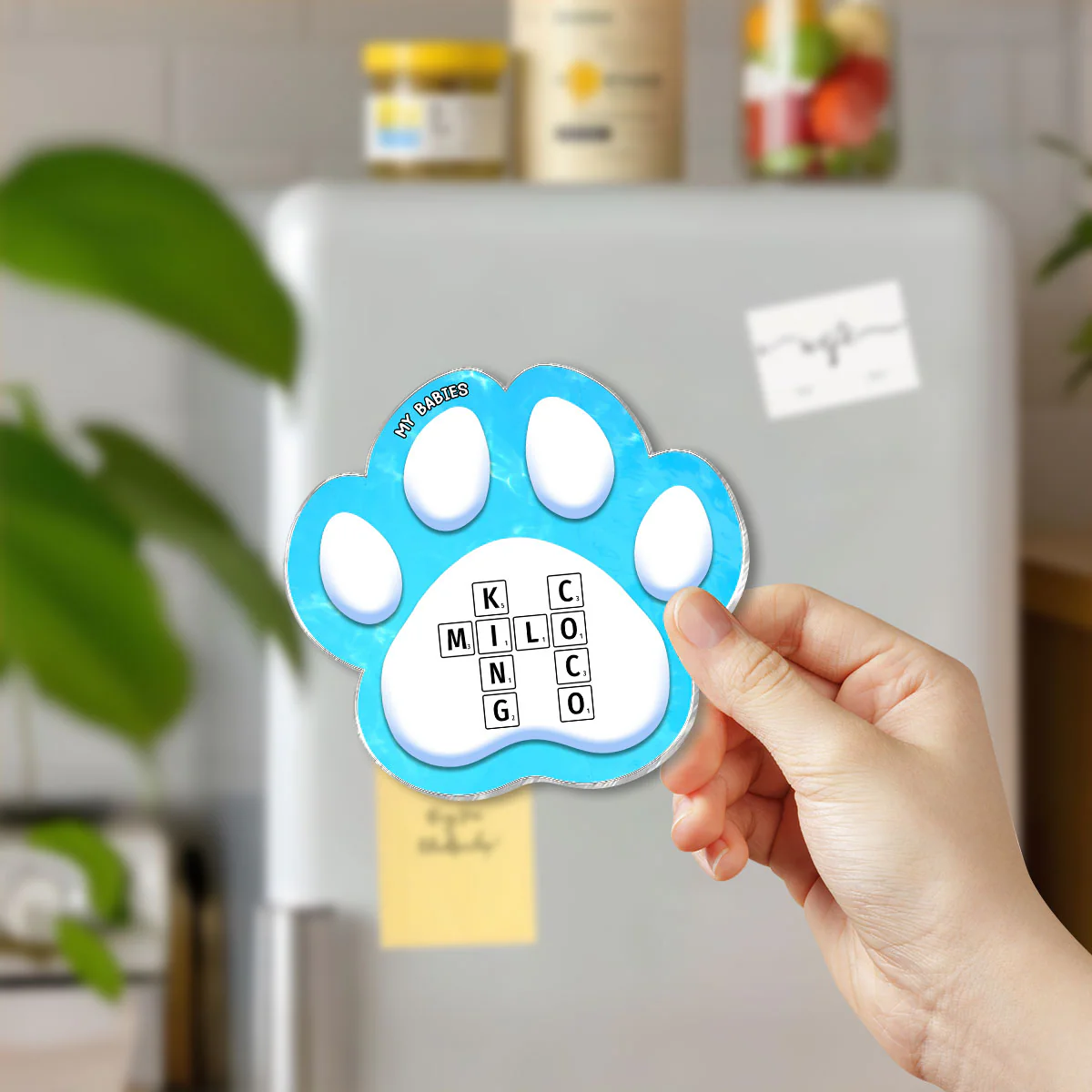 Dog Cat Pet Names Crossword Puzzle Art Personalized Paw Shaped Acrylic Fridge Magnet - Image 3