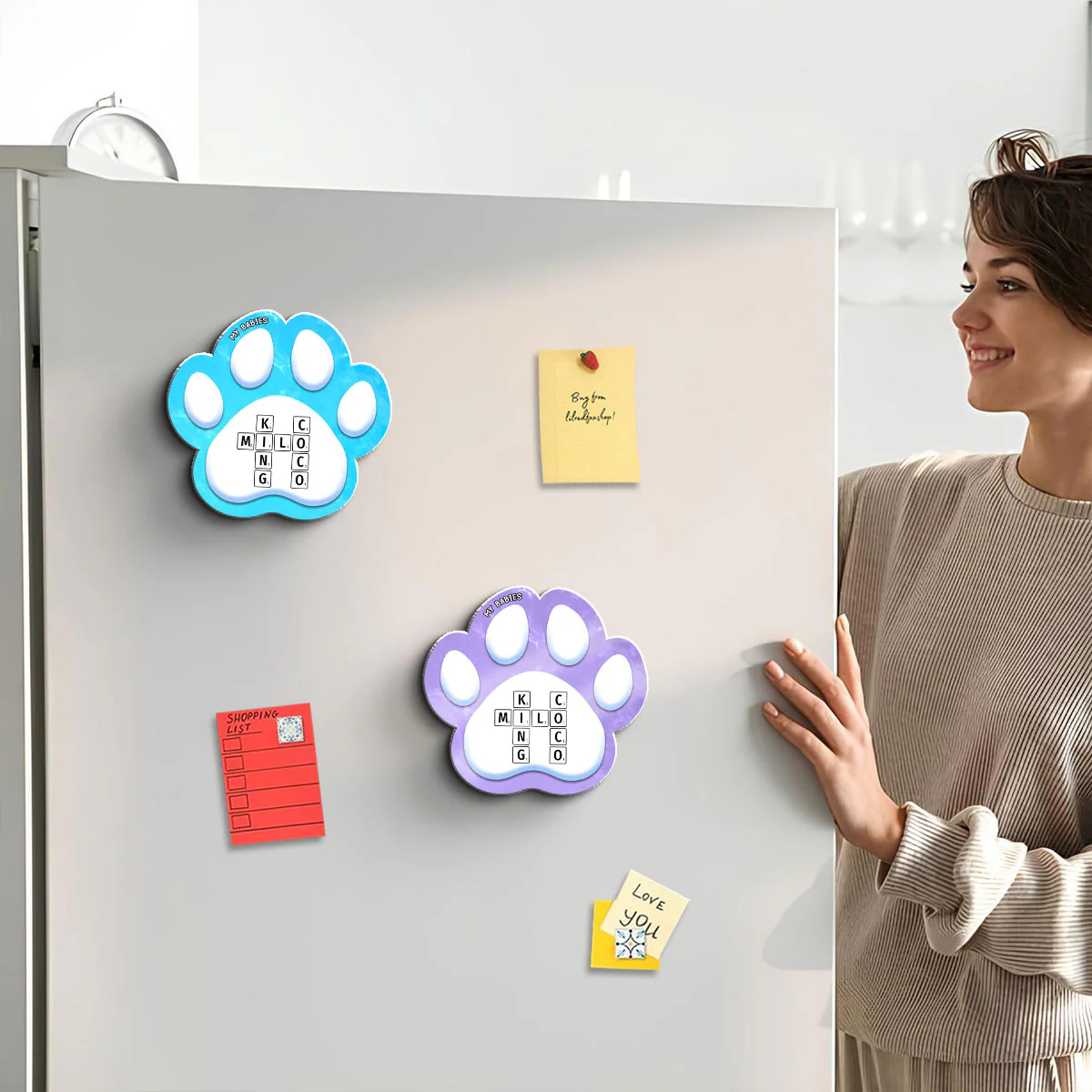 Dog Cat Pet Names Crossword Puzzle Art Personalized Paw Shaped Acrylic Fridge Magnet - Image 4