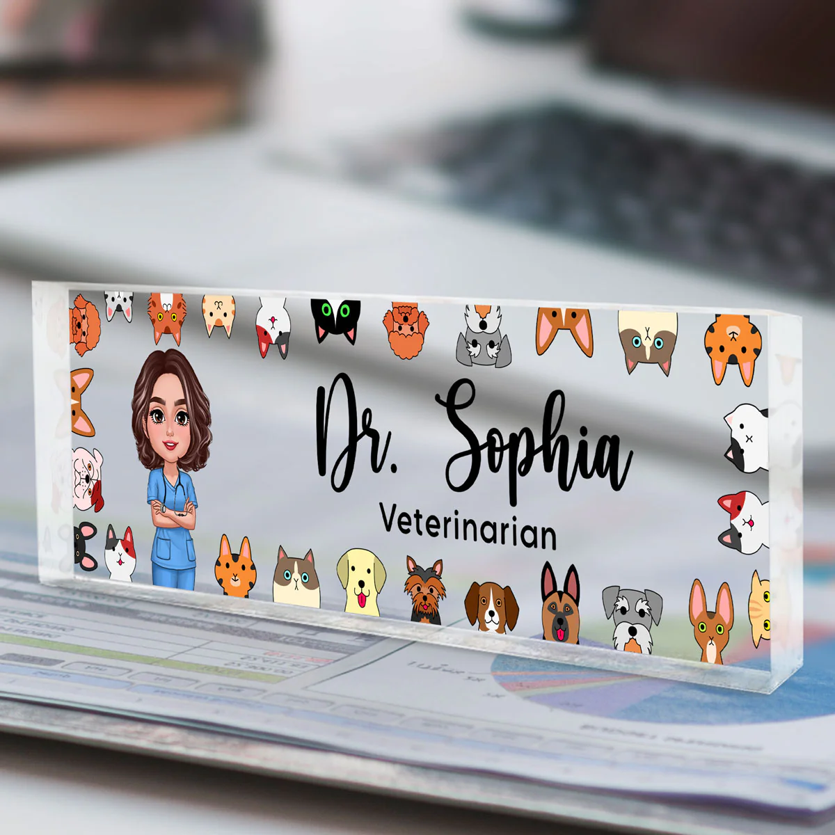 Dog Cat Veterinarian Personalized Acrylic Desk Name Plate, Christmas Gift For Vet - Image 4