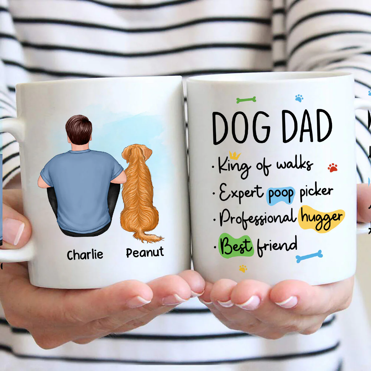 Dog Dad Back View Man & Sitting Dog Personalized Mug - Image 2
