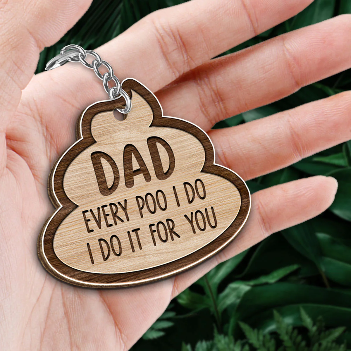 Dog Dad Every Poo We Do Personalized Wooden Keychain - Image 2
