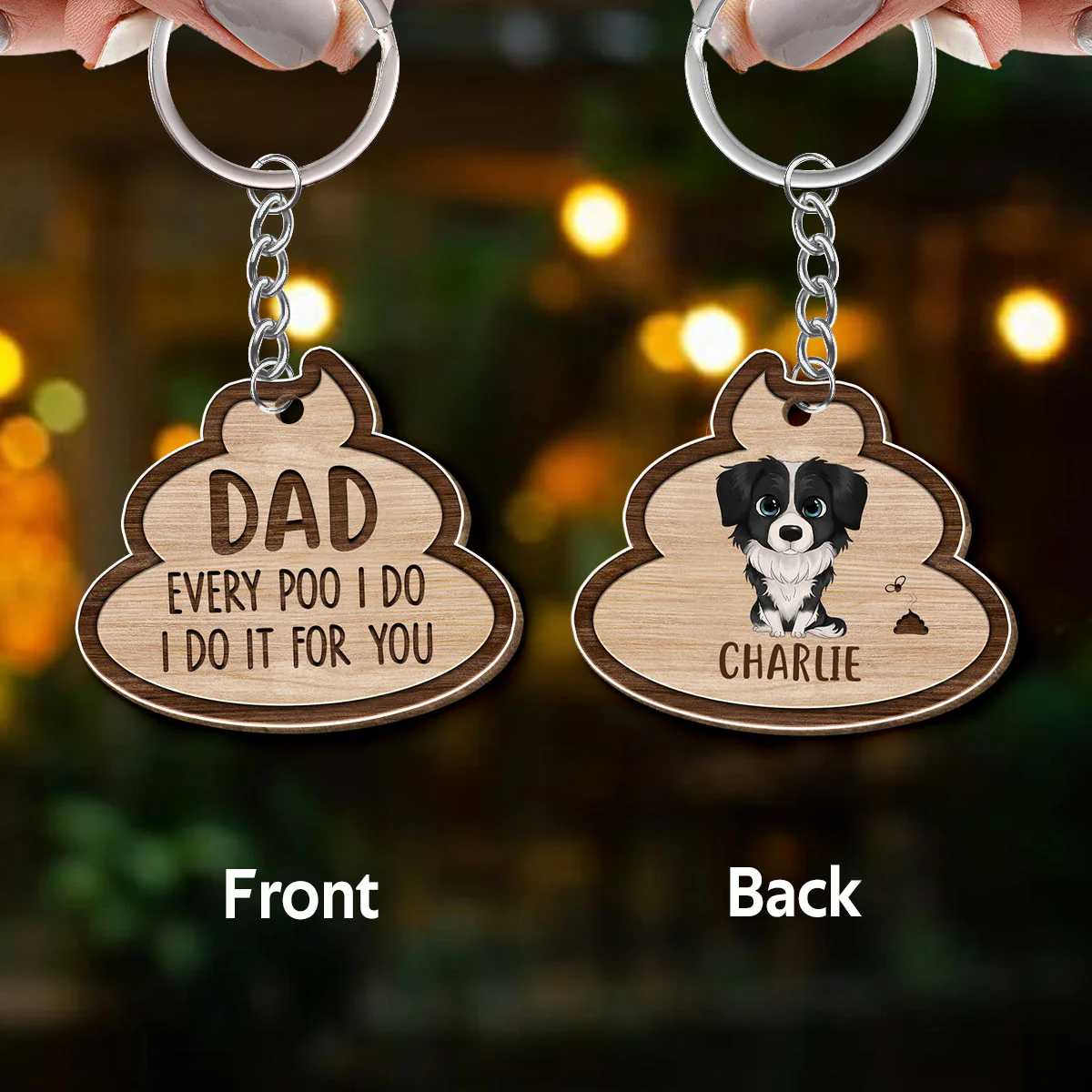Dog Dad Every Poo We Do Personalized Wooden Keychain - Image 3