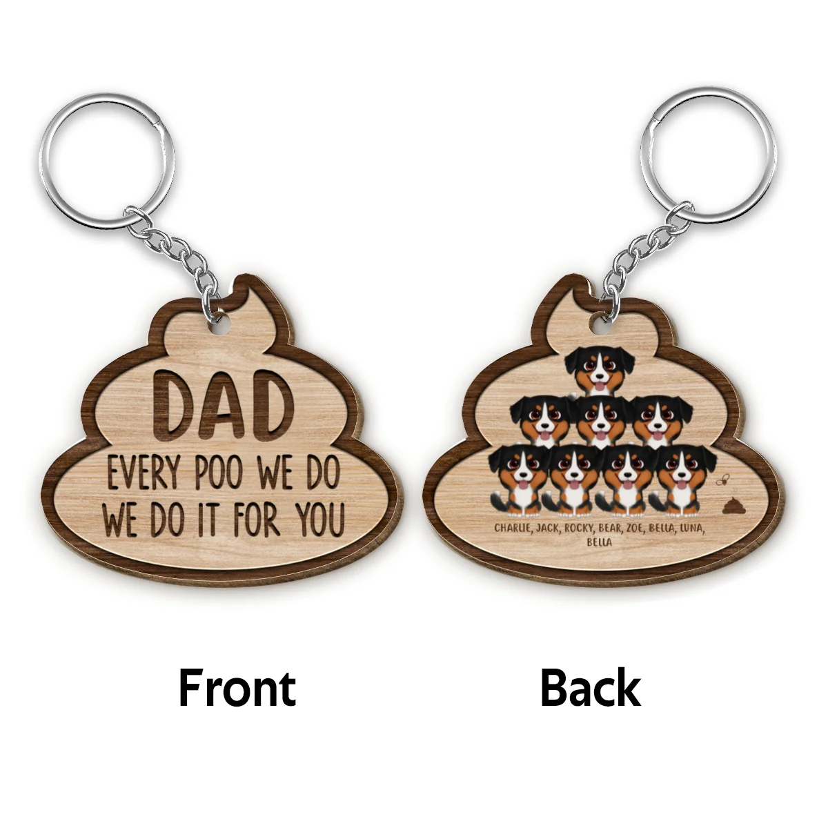 Dog Dad Every Poo We Do Personalized Wooden Keychain - Image 4