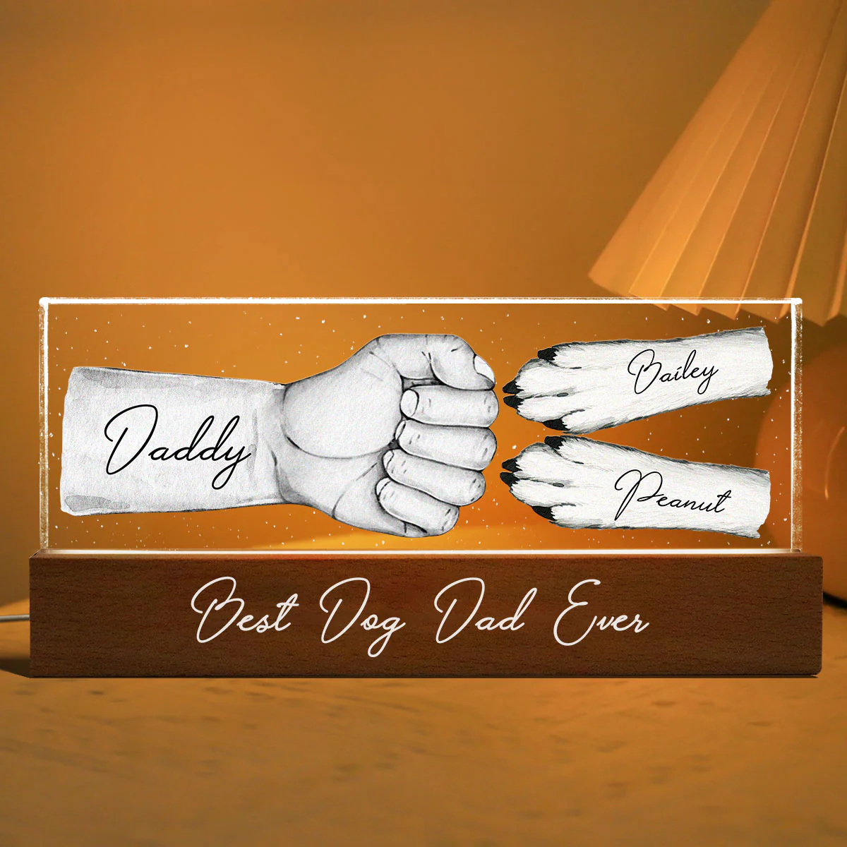 Dog Dad Fist Bump Personalized Acrylic LED Night Light - Image 3