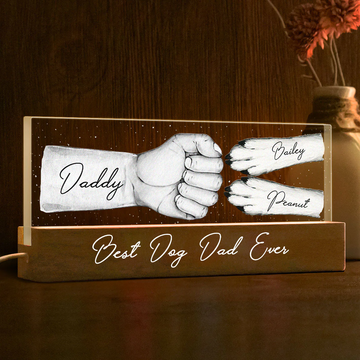 Dog Dad Fist Bump Personalized Acrylic LED Night Light - Image 4