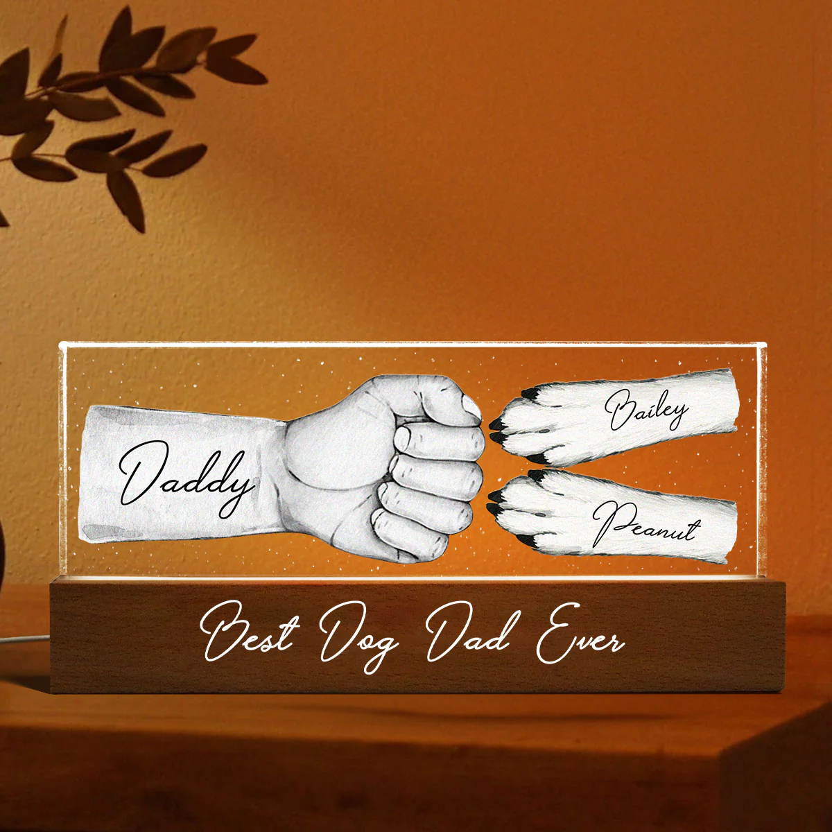 Dog Dad Fist Bump Personalized Acrylic LED Night Light - Image 5