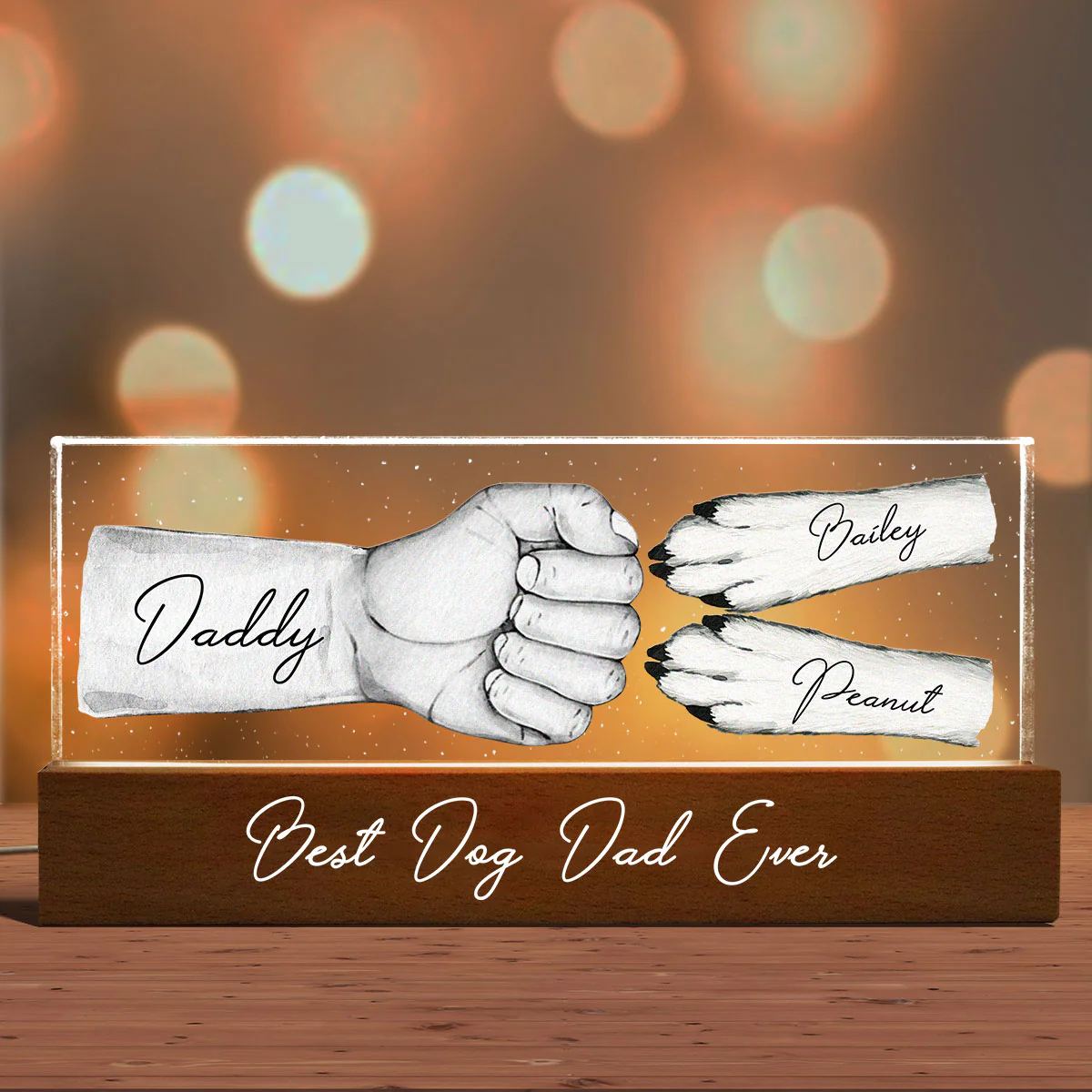 Dog Dad Fist Bump Personalized Acrylic LED Night Light - Image 6