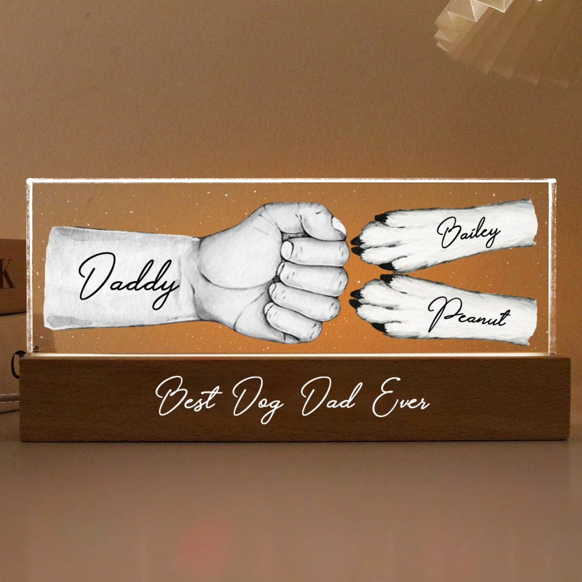 Dog Dad Fist Bump Personalized Acrylic LED Night Light - Image 7
