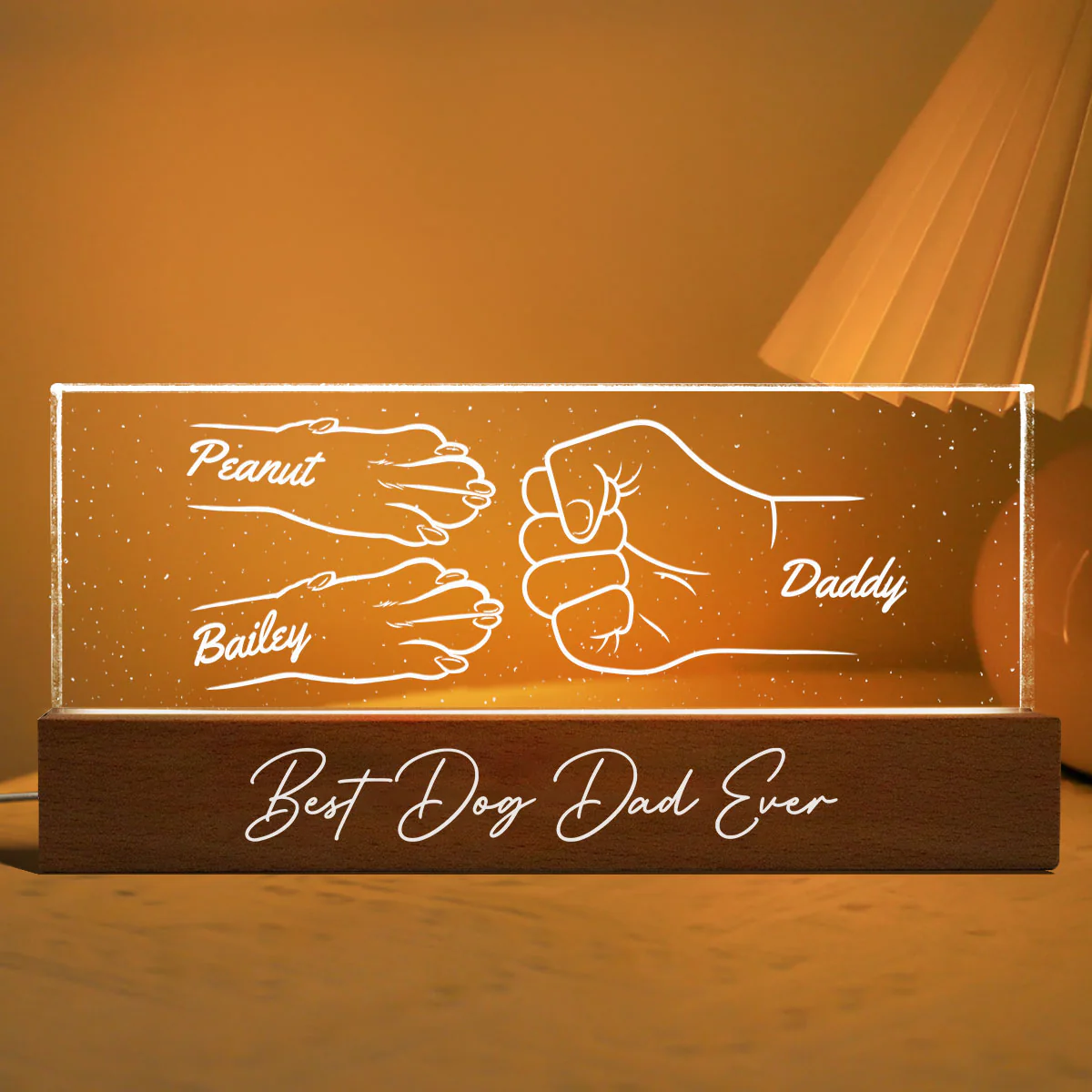 Dog Dad Outline Fist Bum Personalized Acrylic LED Night Light - Image 3