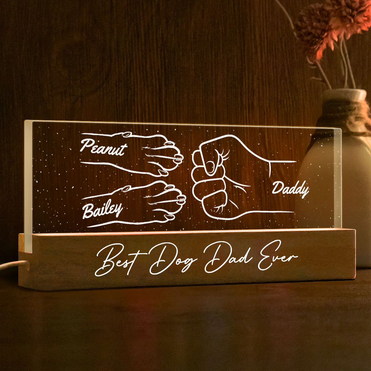 Dog Dad Outline Fist Bum Personalized Acrylic LED Night Light - Image 4
