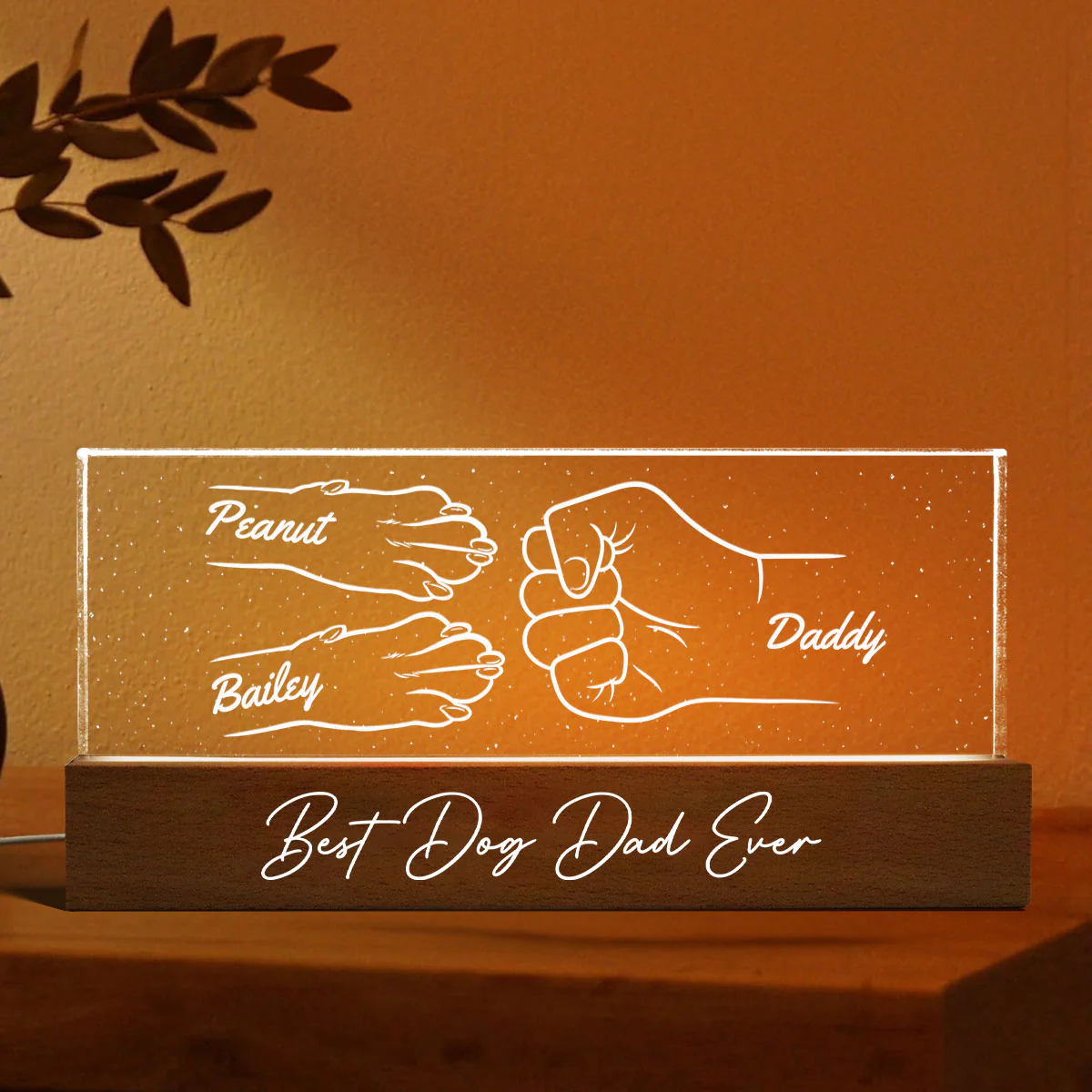 Dog Dad Outline Fist Bum Personalized Acrylic LED Night Light - Image 5