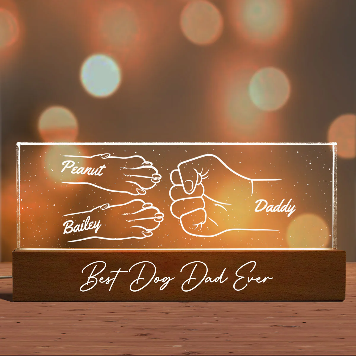 Dog Dad Outline Fist Bum Personalized Acrylic LED Night Light - Image 6