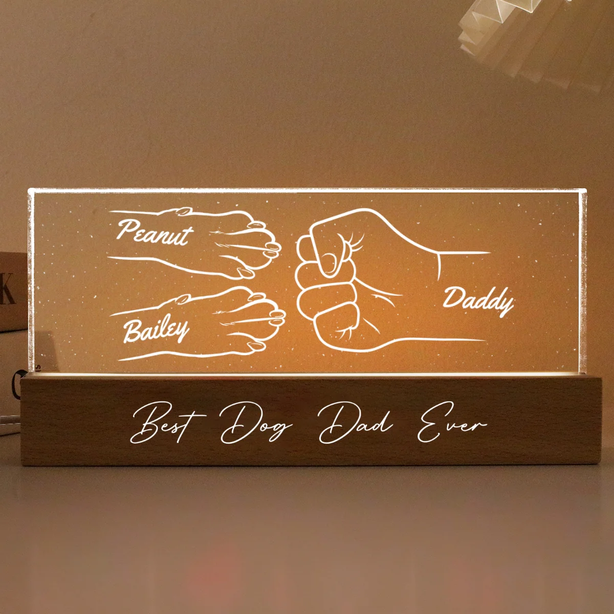Dog Dad Outline Fist Bum Personalized Acrylic LED Night Light - Image 7