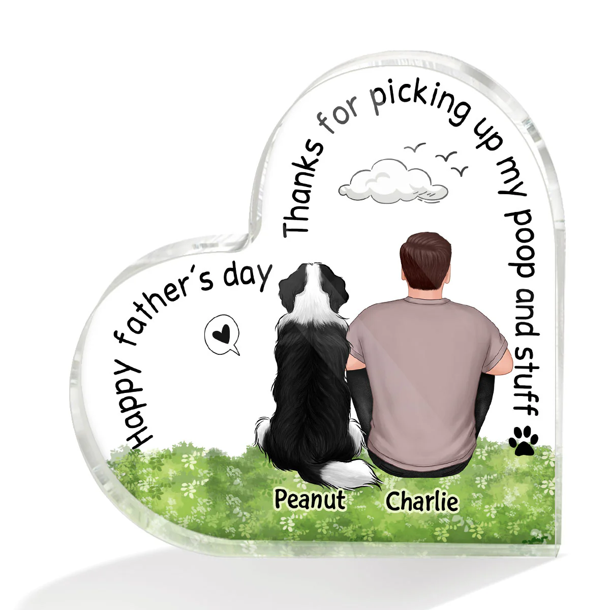 Dog Dad Thanks For Picking Up Our Poop Personalized Acrylic Heart Plaque - Image 2
